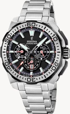 Festina Chrono Bike 2025 (45.5mm) Black Dial / Stainless Steel Bracelet F20724/7