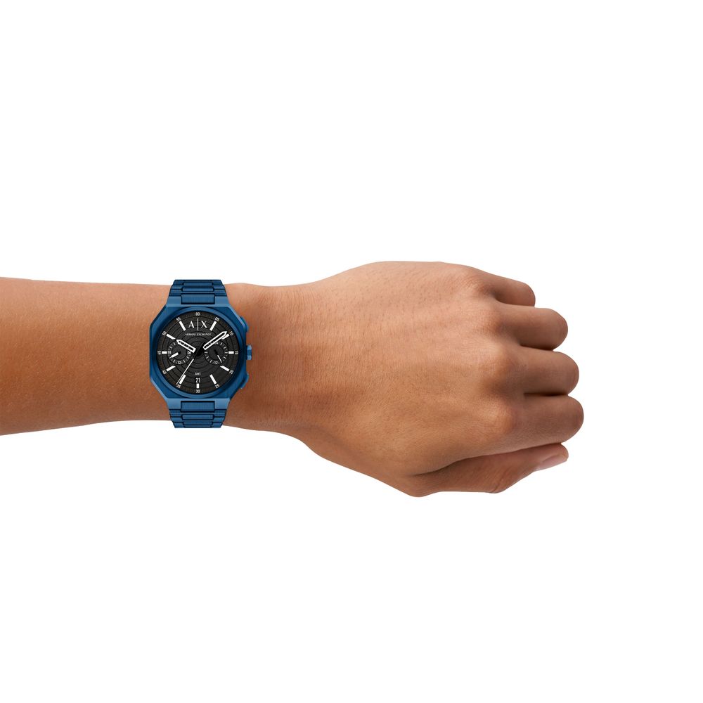 Armani Exchange Dual-Time Quartz (40mm) Black Dial / Blue PVD Stainless Steel Bracelet AX1477 - alternate view 4