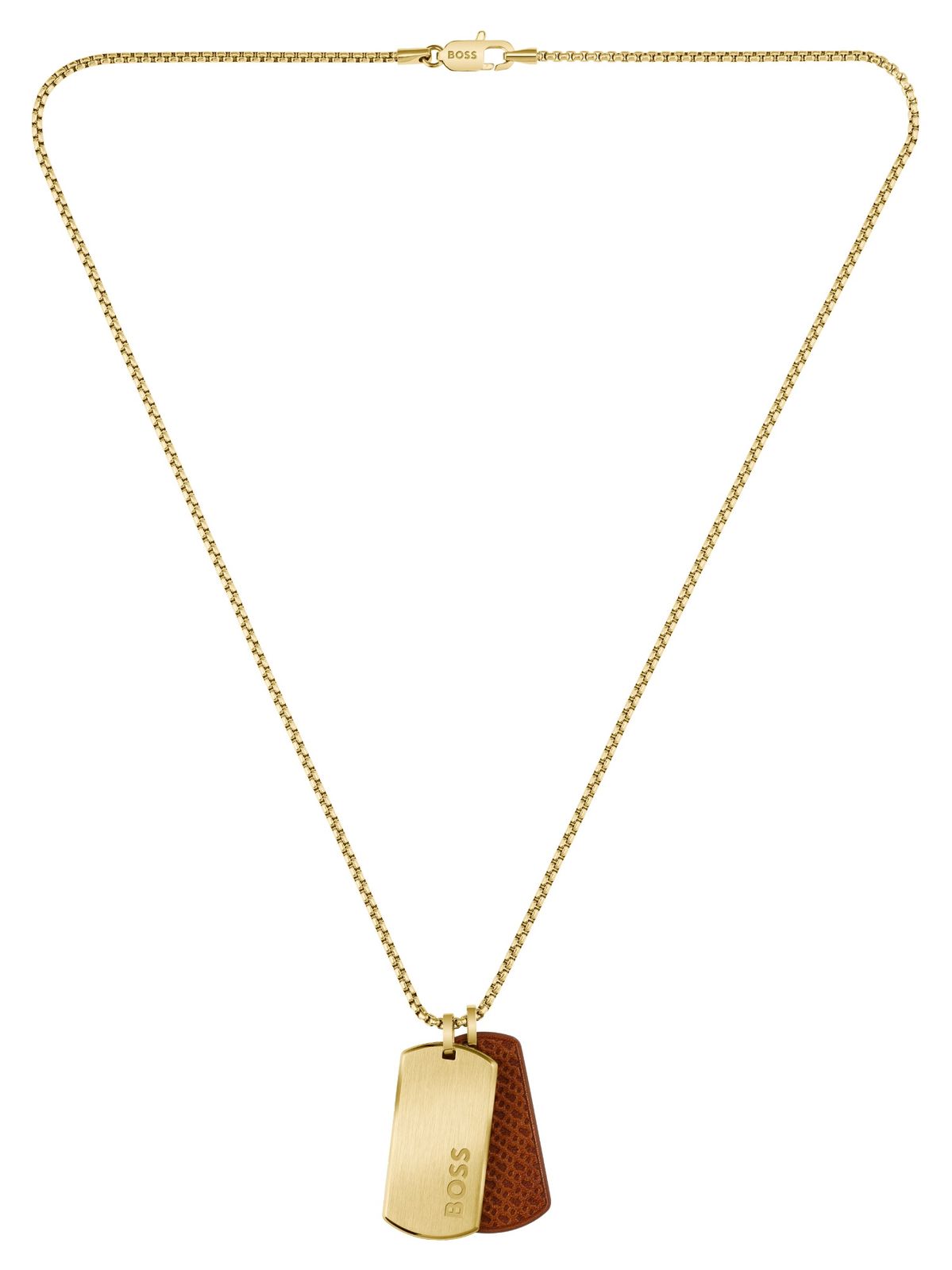 BOSS Jewellery 1580835 Devon Gold-Tone & Leather Tag