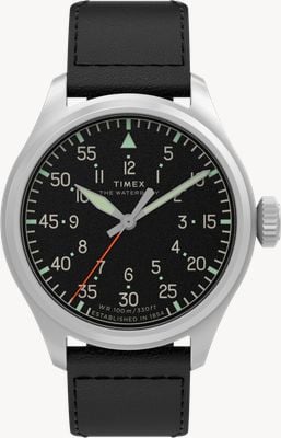 Timex Waterbury Ace (41mm) Black Dial / Black Leather Strap TW2Y70400