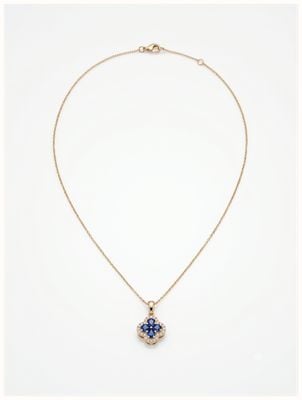 9ct Yellow Gold Clover Diamond And Sapphire Pendant With Cha SP6348