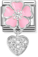 Nomination Classic Crystal Heart Pink Flower Sterling Silver Charm 331814/01