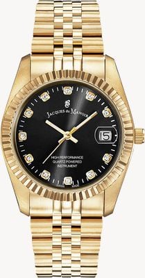 Jacques Du Manoir Inspiration Elegance (36mm) Black Sunray Dial / Gold PVD Stainless Steel Bracelet NRO.21