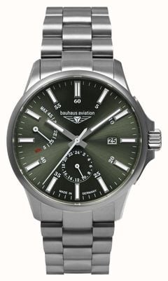 Bauhaus Aviation Titanium Automatic Power-Reserve (42mm) Dark Green Dial / Titanium Bracelet 2860M4