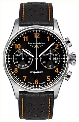 Bauhaus Men's Aviation Tornado Chronograph (42mm) Black Dial / Black Leather Strap 2770-5