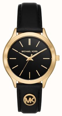 Michael Kors Slim Runway (38mm) Black Dial / Black Leather Strap MK7482
