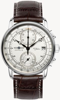 Zeppelin 100 Jahre Quartz Chronograph (42mm) Silver Dial / Brown Leather Strap 8670-1