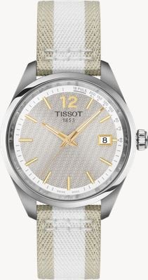 Tissot PR 100 Cycling Quartz (34mm) Patterned Grey Dial / White & Beige Textile Strap T1502101703700