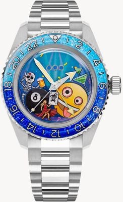 Out Of Order Happy Hour Limited Edition Automatic GMT (40mm) Hand Painted Dial / Stainless Steel Bracelet Watch OOO.001-25.HH.BAND.SS