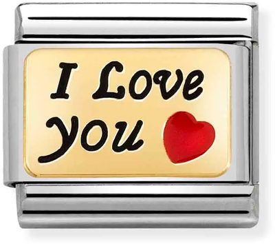 Nomination Classic I Love You 18ct Gold & Steel Enamel Charm 030284/55