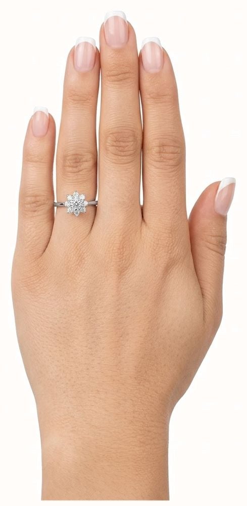 Round Brilliant Natural Diamond 9ct White Gold Cluster Flower Ring RD596W/M - alternate view 4