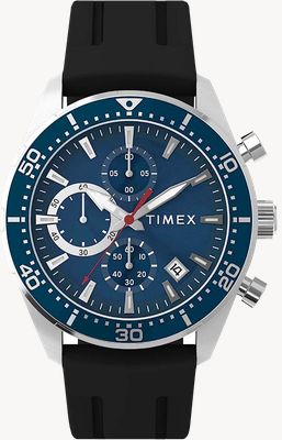 Timex Ridgefield Chronograph (42mm) Blue Sunray Dial / Black Rubber Strap Watch TW2Y62300