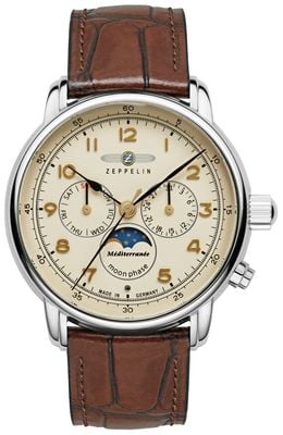 Zeppelin Méditerranée 1921 Quartz Moonphase (42mm) Beige Dial / Brown Leather Strap 9636-5