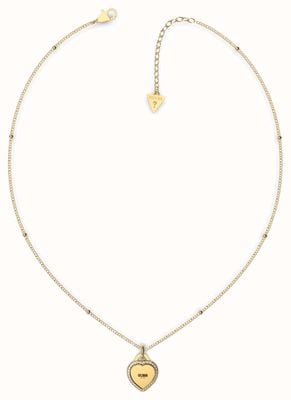 Guess Gold Plated 16-18" Crystal-Set Heart Charm Necklace JUBN01420JWYGT/U