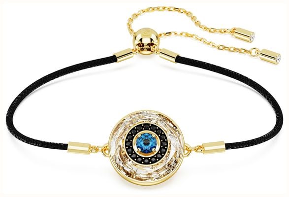 Swarovski Symbolica Bracelet Evil Eye Blue and White Crystals Black Cord Gold-Tone Plated 5692167