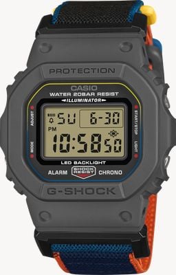 Casio G-Shock 5600 Series Alarm Chrono (42.8mm) Digital Display / Orange & Navy FIDLOCK® Band Watch DW-5600MNC-8A2ER