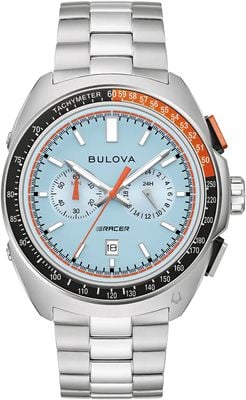 Bulova Racer Chronograph (42mm) Textured Light Blue Dial / Stainless Steel Bracelet Watch 98B432