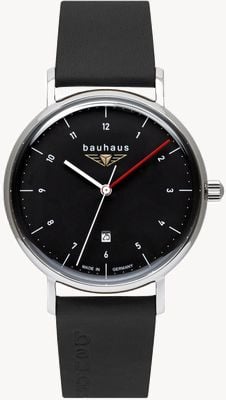 Bauhaus Classic Quartz (41mm) Black Dial / Black Leather Strap 21402