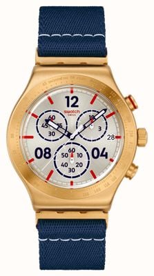 Swatch CAPTAINS DREAM (43mm) Light Beige Dial / Dark Blue Textile Strap YVG419