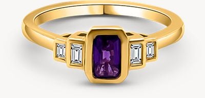 9ct Yellow Gold Amethyst And Diamond Ring SR1871