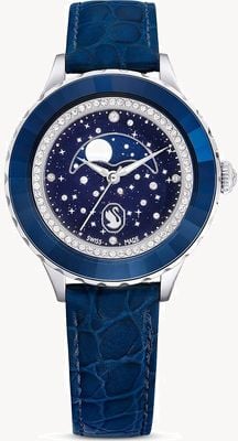 Swarovski Octea Moon Watch, Swiss Made, Moon, Leather Strap, Blue, Sta 5677494