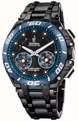 Festina Chrono Bike Connected Hybrid Smartwatch (46mm) Black Dial / Black PVD Stainless Steel Bracelet F20762/1
