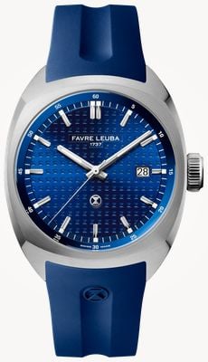 Favre Leuba Chief Date Automatic (40mm) Blue Monogram Pattern Dial / Blue Rubber Strap 00.20102.102.02.302