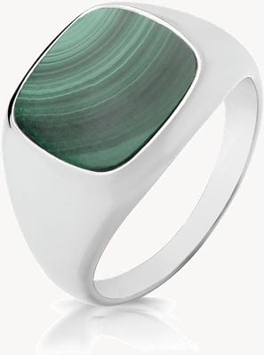 Treasure House Silver Triple Plated Cushion Malachite Signet Ring Size Z G7545M/Z
