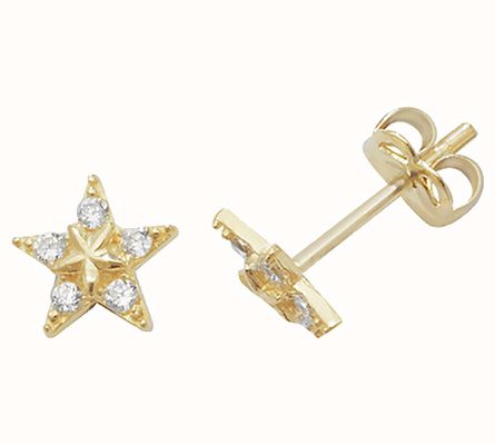 James Moore TH 9ct Yellow Gold Cubic Zirconia star Stud Earrings ES437