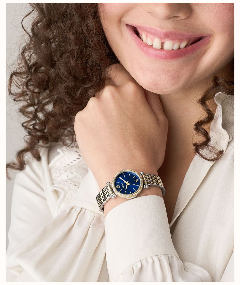 Fossil Women's Carlie (28mm) Blue Dial / Two-Tone Stainless Steel ...