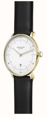 STERNGLAS Black Leather Strap Gold Buckle 16mm S01-ND02-KL08 STRAP ONLY