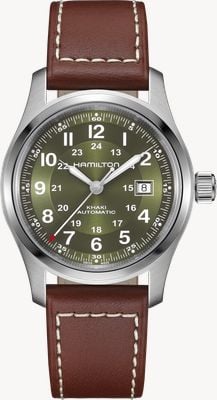 Hamilton Khaki Field Automatic (42mm) Khaki Green Sunray Dial / Brown Leather Strap H70605560