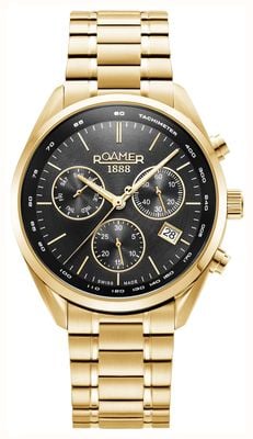 Roamer Pro Chrono Quartz (43.5mm) Black Dial / Gold PVD Stainless Steel Bracelet 993819 48 85 20