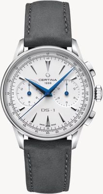 Certina DS-1 Chrono Auto (42mm) White Dial / Grey Leather Strap C0294621601100