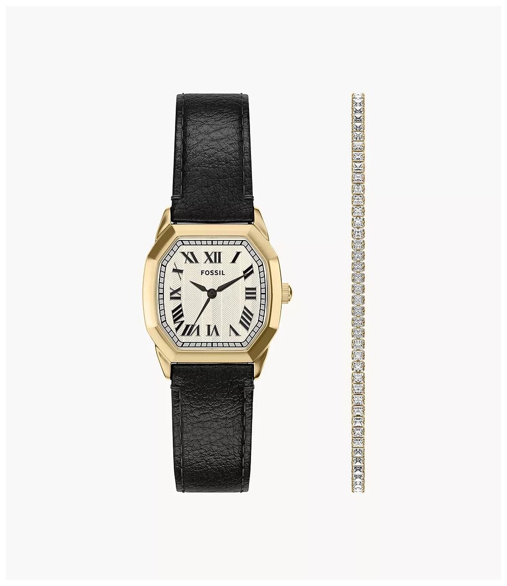 Fossil ES5526SET Harlow 27 mm Three-Hand Black Leather Watch