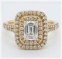 18ct Yellow Gold Emerald Cut Double Halo Ring - G colour Vs2 J94859