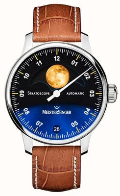 MeisterSinger Stratoscope (43mm) Blue Dial / Tan Brown Leather Strap ST982G - SG03