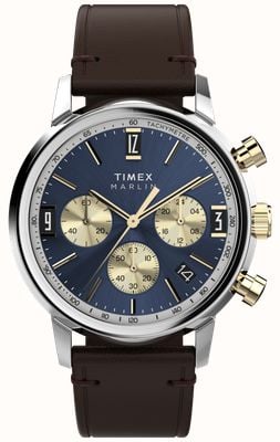 Timex Marlin Quartz Chrono (40mm) Blue Dial / Brown Leather Strap TW2W60400