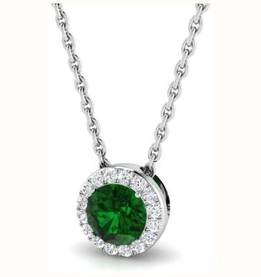 9ct White Gold Diamond And Emerald Round Brilliant Cut Necklace SP5988