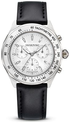 Swarovski Dextera Tachymeter (39mm) Silver Sunray Dial / Black Leather Strap 5728378