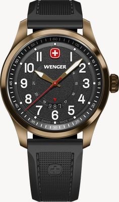 Wenger Terragraph Bronze Quartz (43mm) Textured Black Dial / Black Silicone Strap 01.0541.125
