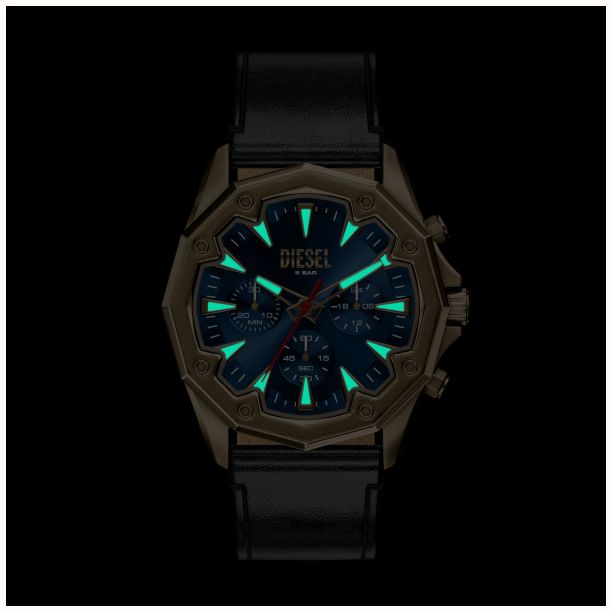 Diesel Stinger Black Leather Blue Dial Watch DZ4733 - alternate view 2
