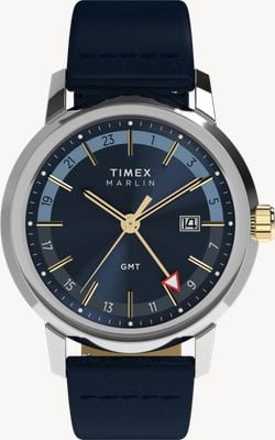Timex Marlin Quartz GMT (40mm) Blue Sunray Dial / Blue Leather Strap TW2Y47900