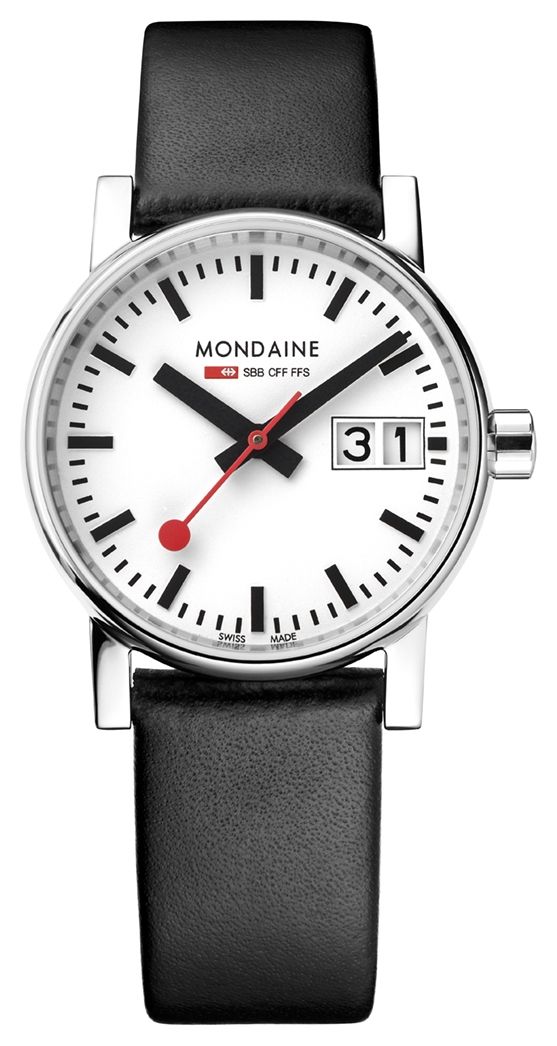 Mondaine MSE.30210.LBV Evo2 30mm Big Date Black Leather Watch