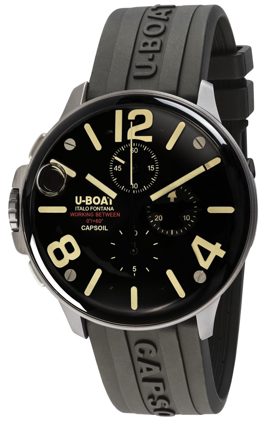 U-Boat 8111/E CAPSOIL 45 SS CHRONO/C Black Rubber Strap Watch