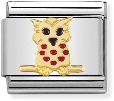 Nomination Classic Owl 18ct Gold & Steel Enamel Charm 030211/10