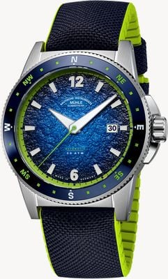Mühle Glashütte Sportivo Compass Date (42.5mm) Blue Embossed Texture Dial / Blue Leather-Rubber Strap M1-52-22-LK