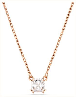 Swarovski Stilla Pendant Necklace Square Cut White Crystal Rose Gold-Tone Plated 5701904