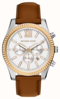 Michael Kors Lexington Chronograph (45mm) Silver Dial / Brown Leather Strap MK9257
