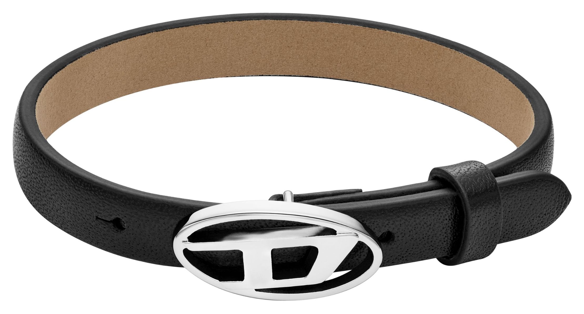 Diesel DX1516040 Oval D Logo Black Leather Stainless Steel Jewellery